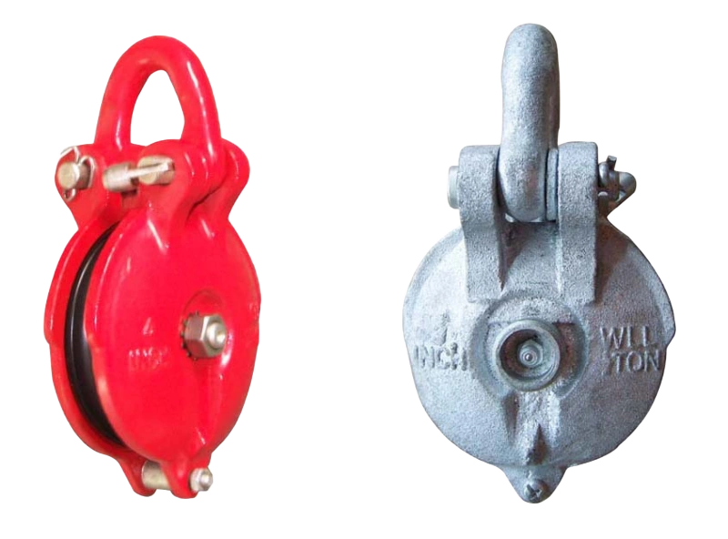 red snatch block with shackle