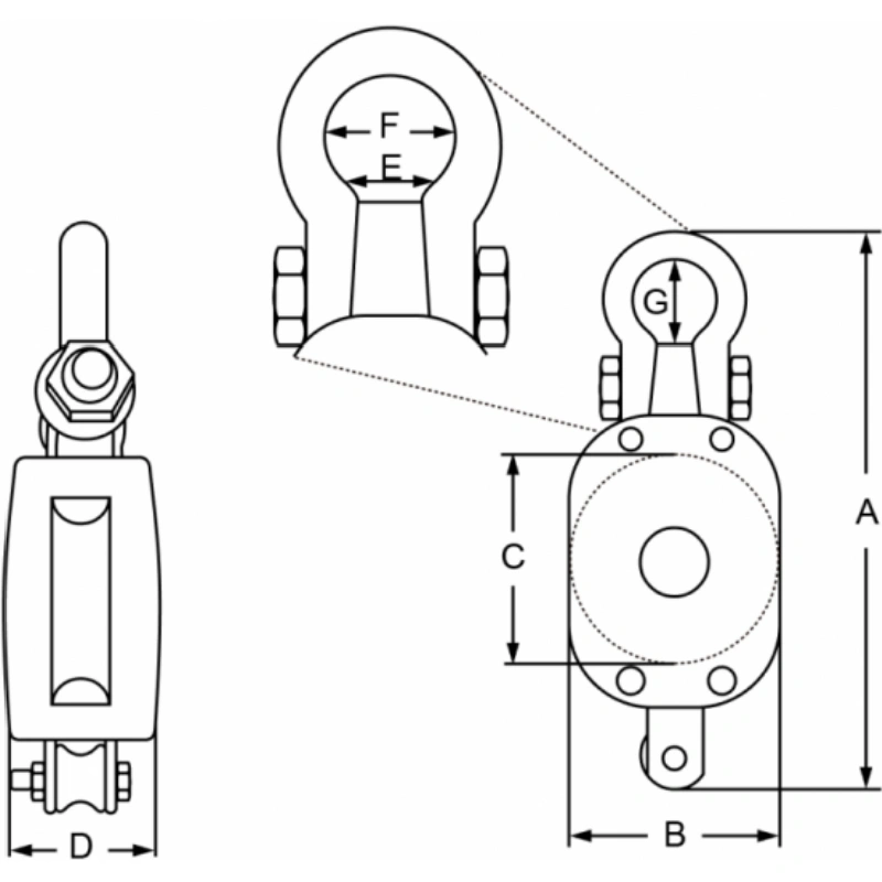 regular wood block single with shackle