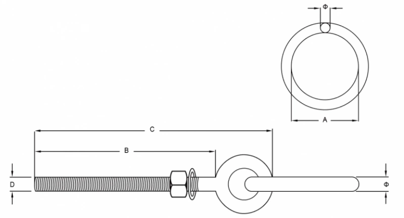 ANNEAU DE LEVAGE MÂLE INOX À TIGE LONGUE M8 | CAP LEVAGE