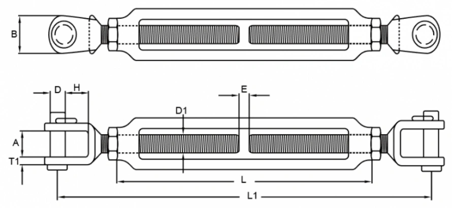 stainless steel jaw to jaw turnbuckle