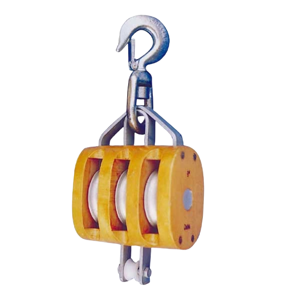 triple wooden shell blocks with swivel hook