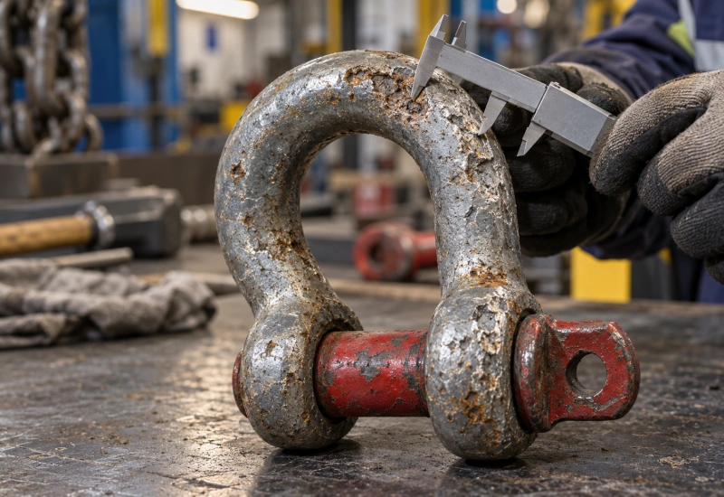 corroded shackles wear inspection with caliper