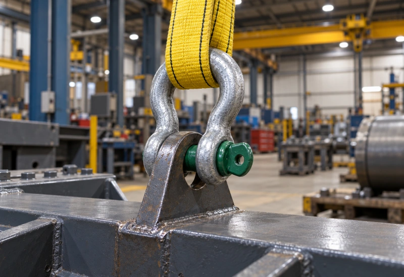 web sling connected with a lifting shackle