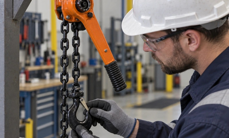inspecting lever hoist hook latch and load chain