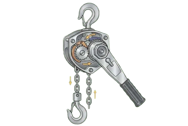 lever hoist gears brake and ratchet mechanism