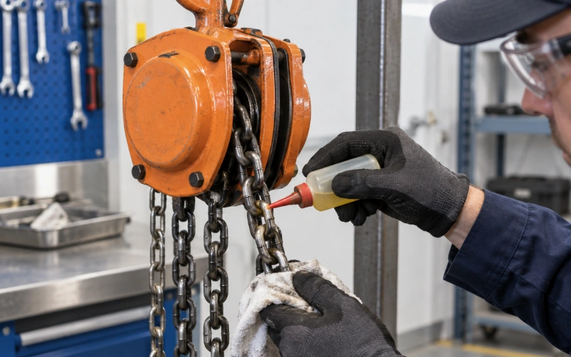lubricating a manual chain block load chain