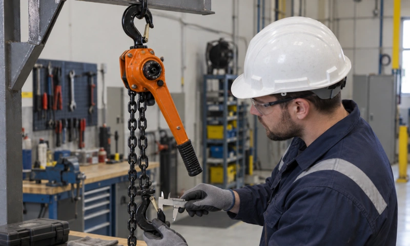 measuring a lever hoist hook during periodic inspection