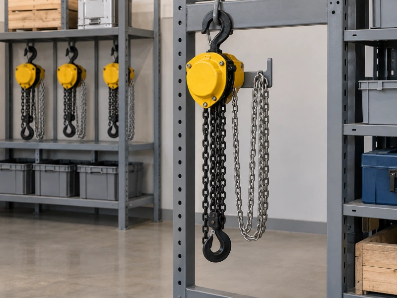 chain block with chain stored neatly off the floor