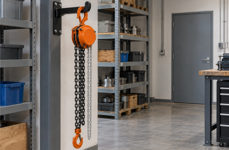 manual chain block stored on a designated rack