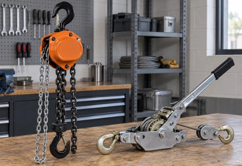 manual chain hoist beside a cable come along