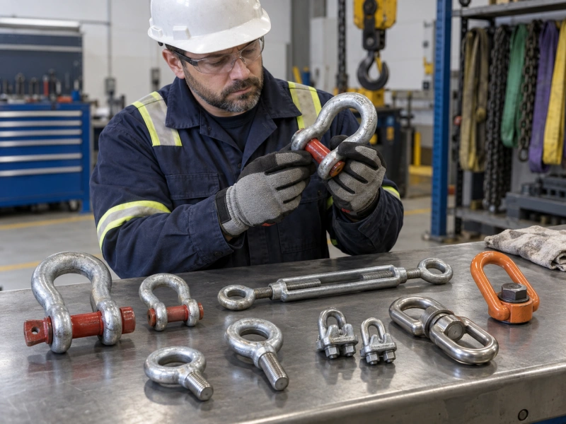 measuring rigging hardware during inspection