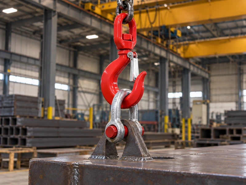 rigging hook and shackle lifting a steel load