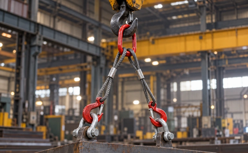 rigging and lifting equipment moving a steel plate