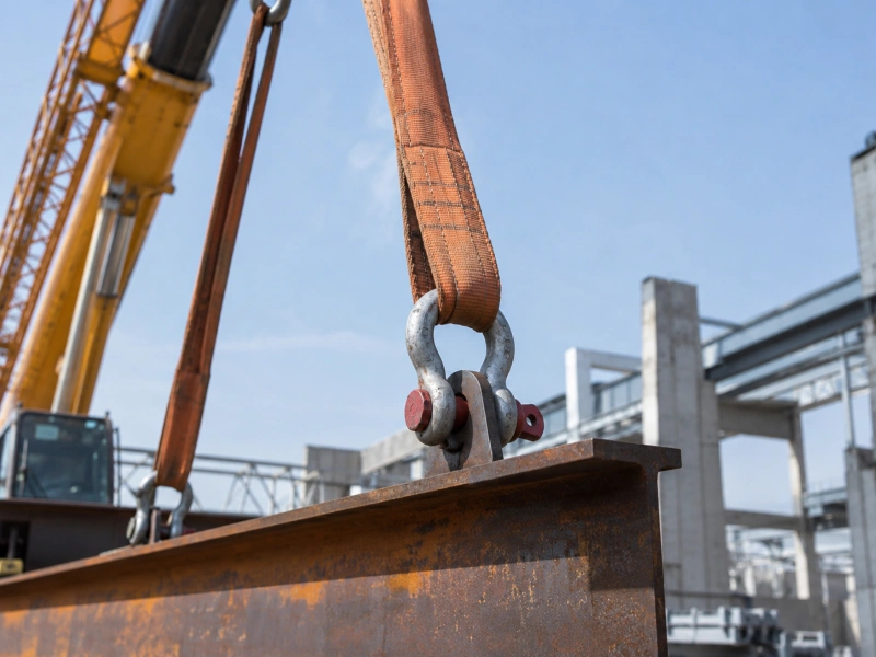 shackle connecting a sling to a steel lifting point