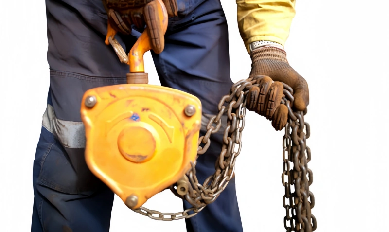 operator lifting a load with a chain block