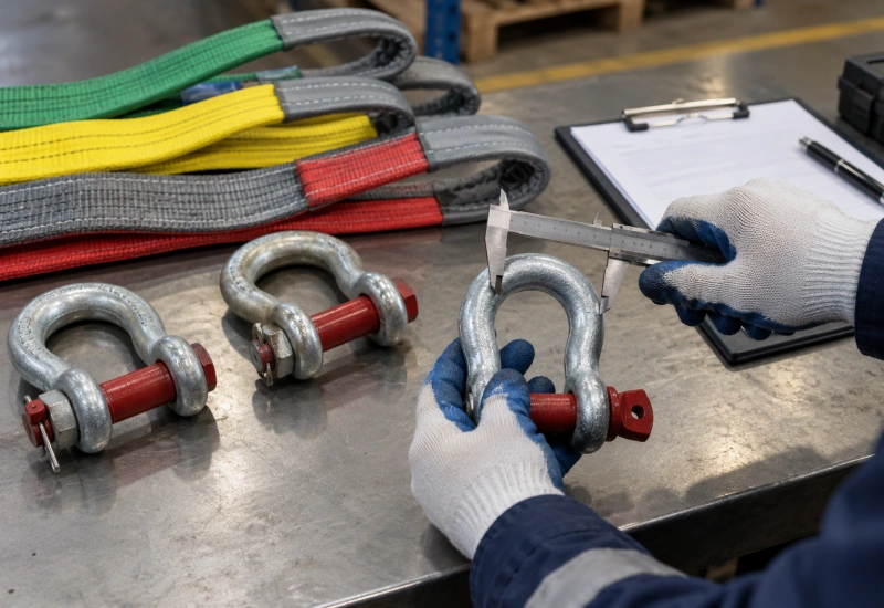 rigging hardware inspection with caliper and records