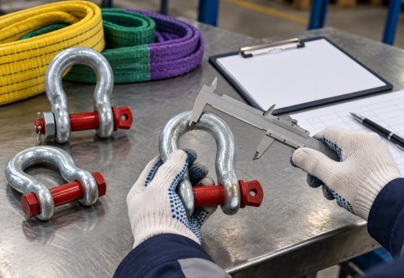 shackle inspection with caliper and records