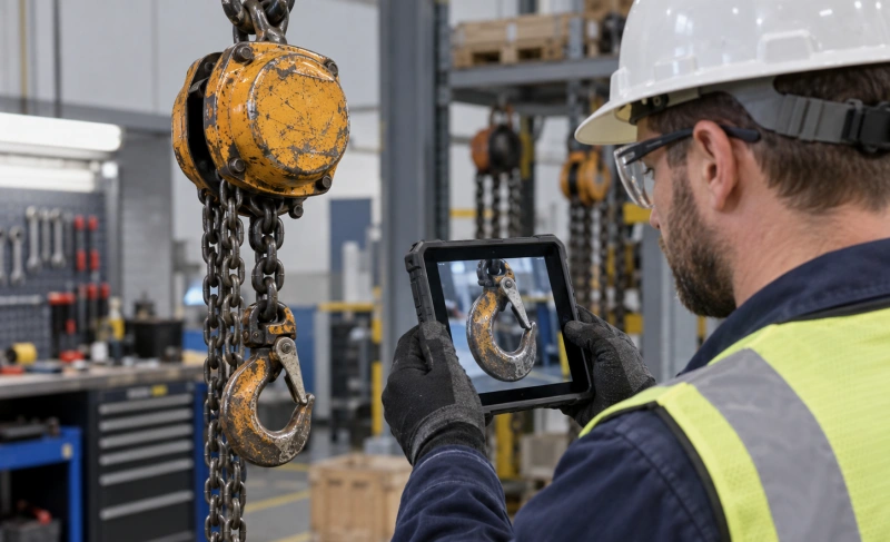 technician documenting chain block defects