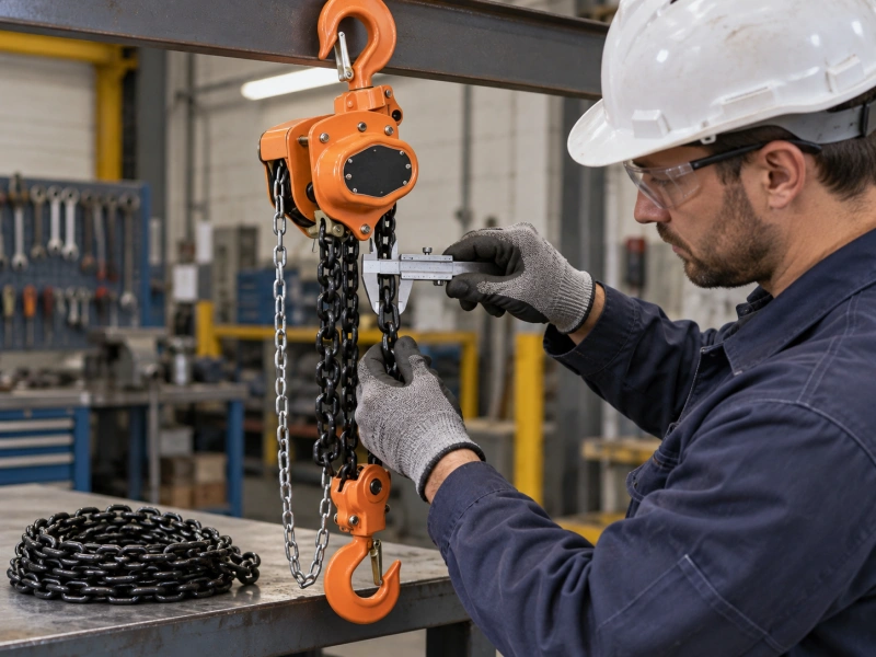 technician checking hoist chain compatibility