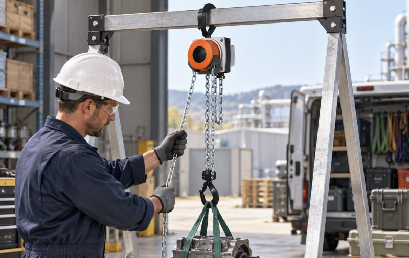portable hand chain hoist at temporary lifting point