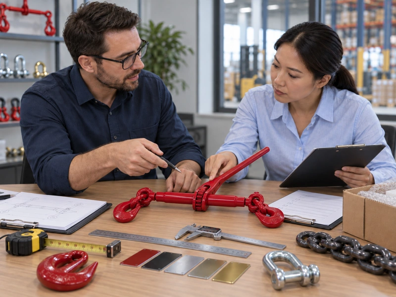 buyer and engineer reviewing binder details