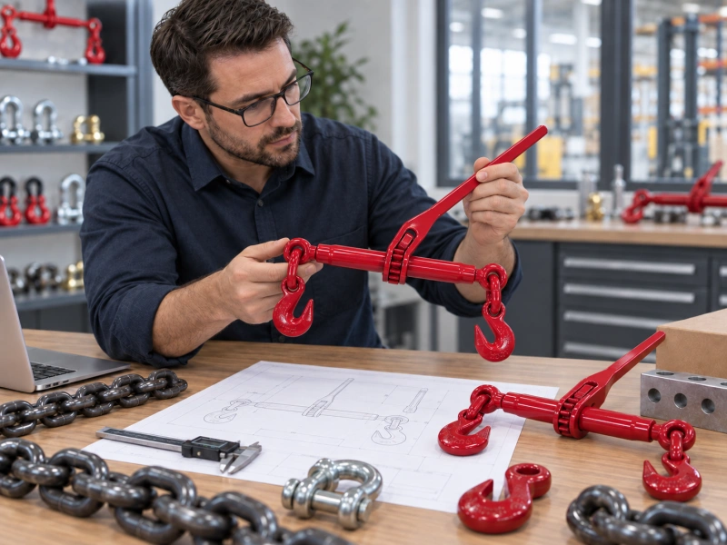 engineer inspecting a chain binder sample