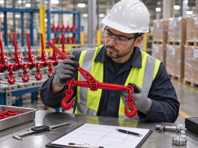 factory worker inspecting a chain binder