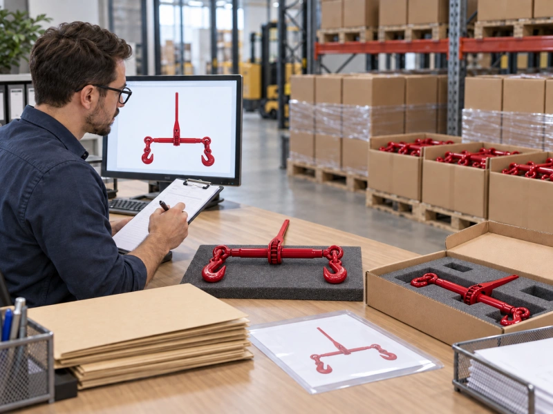 warehouse inspection of chain binder packaging